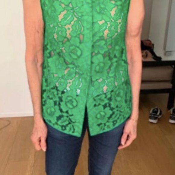 Sandro Paris Green Floral Lace Button Up Blouse - Picture 6 of 7